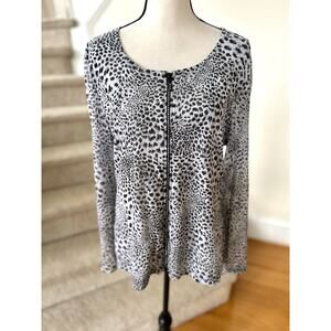 Vintage 90s Y2K Grey Black Textured Leopard Cheetah Rhinestone Zip Mesh Shirt